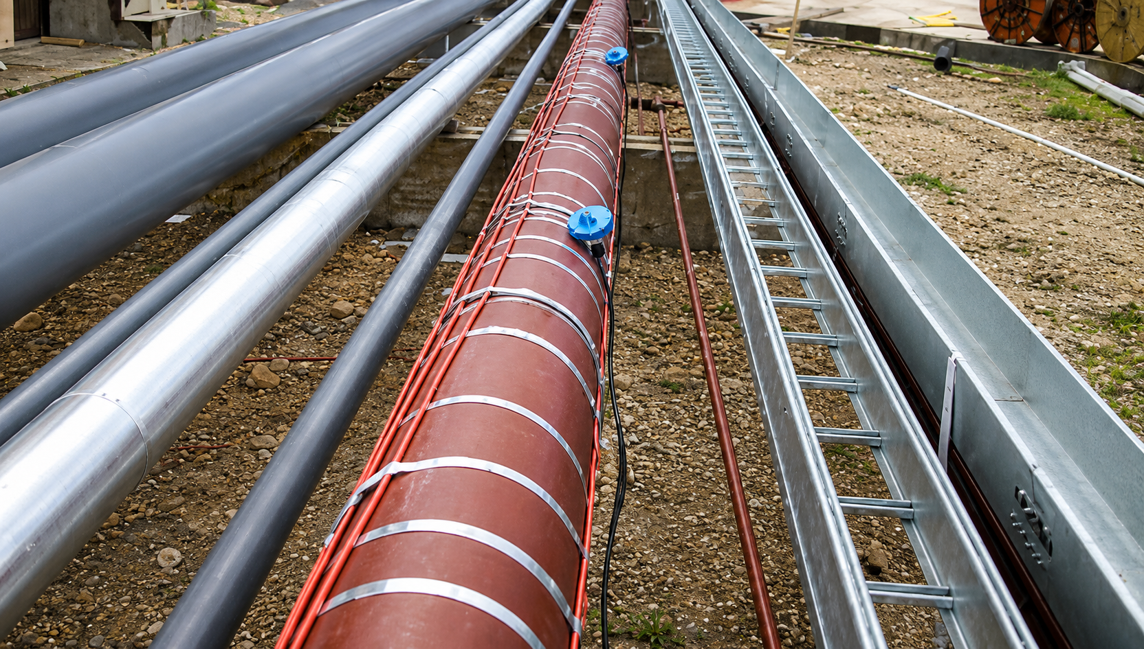 Industrial pipeline with electric heat tracing installed in the field